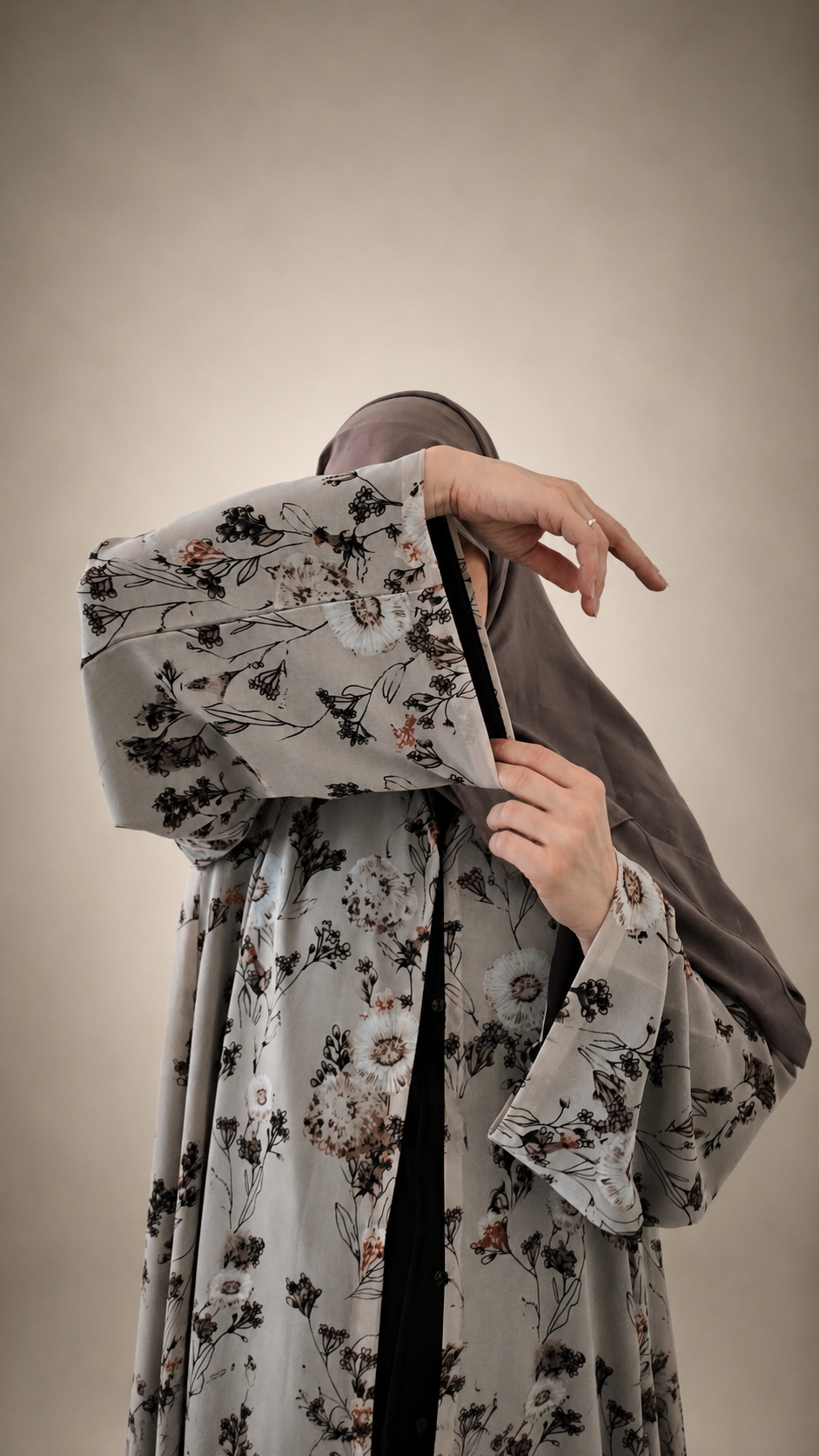 Beige floral abaya
