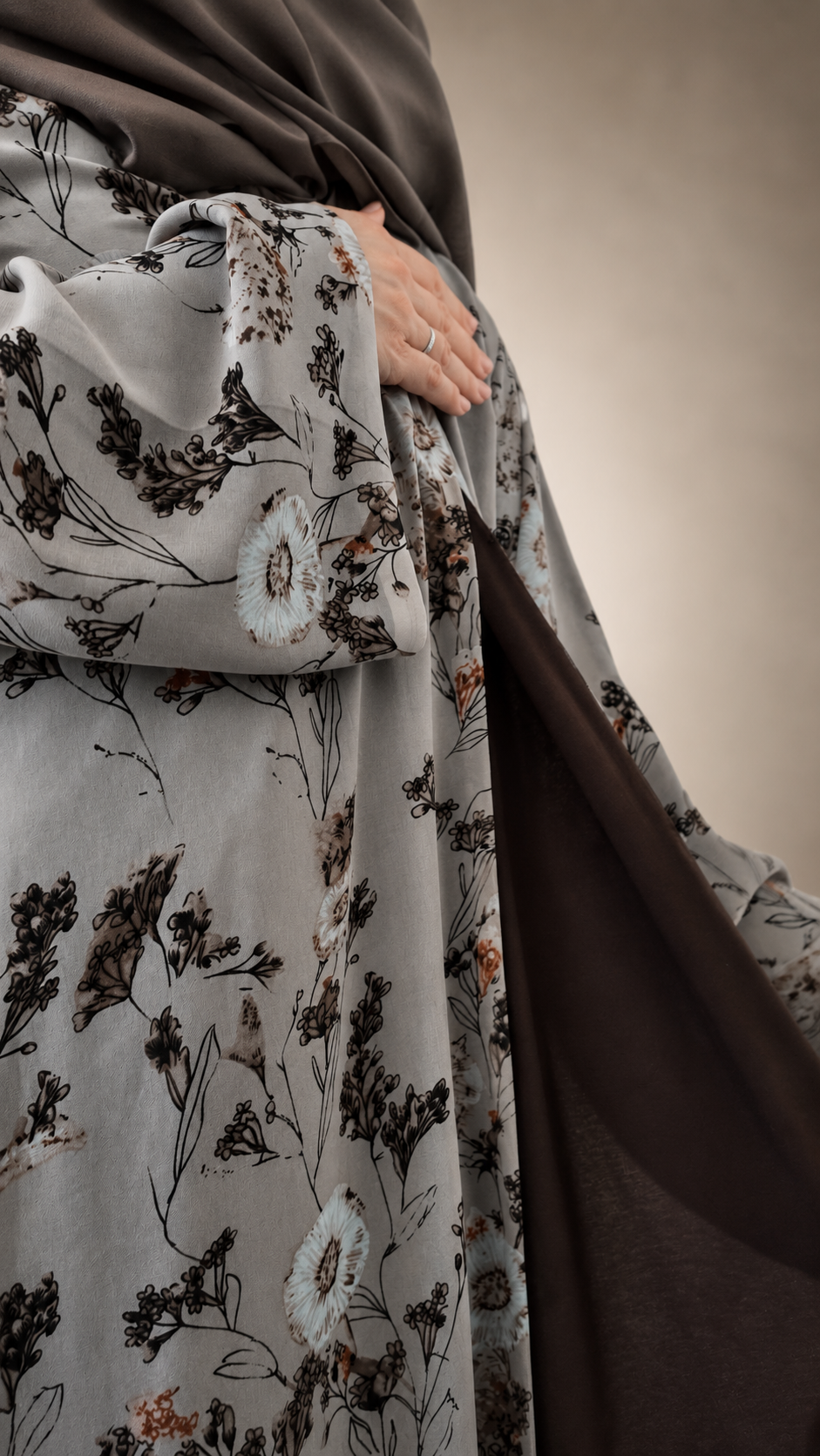 Beige floral abaya
