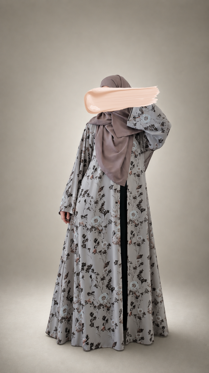 Beige floral abaya